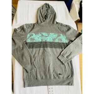 Ocean Current Men's Gray Hoodie with Blue and Black Graphic Stripes, Size Large